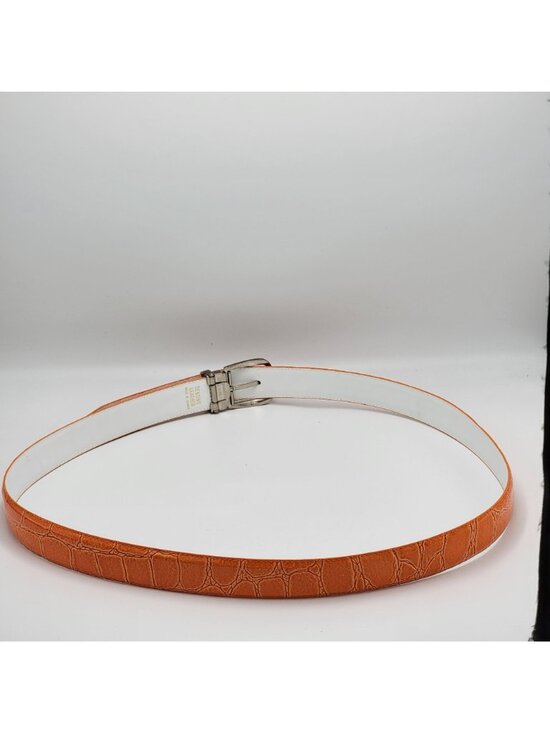 Orange Crocodile-Embossed Genuine Leather Belt With Silver-Tone Buckle main image 11